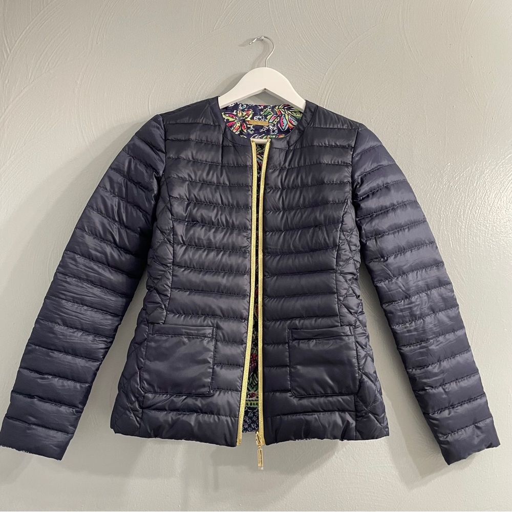 Lilly Pulitzer Lilah reversible quilted down zip jacket XXS collarless gorpcore - Picture 11 of 16